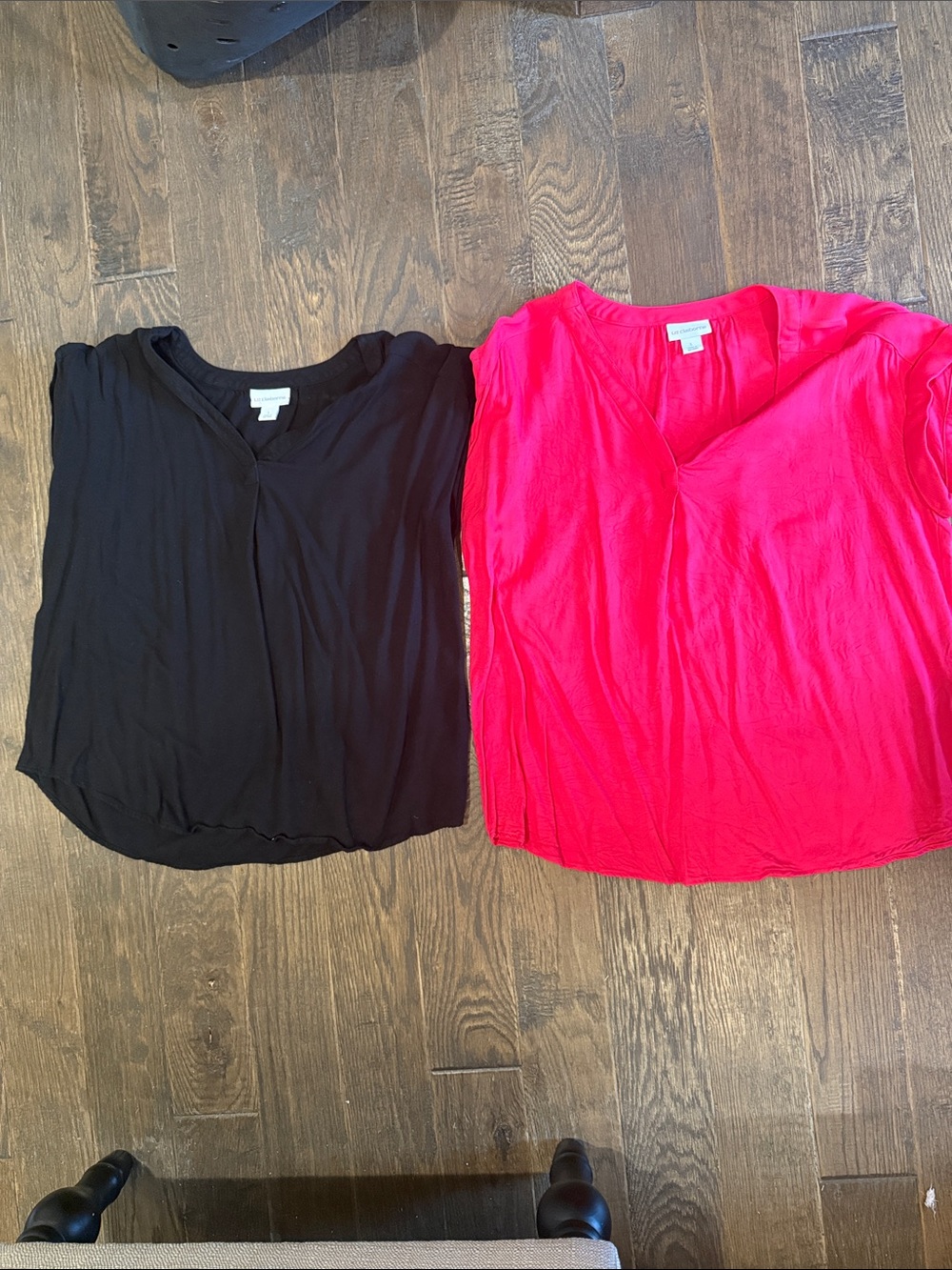 Liz Claiborne V-Neck Blouses - Black & Bright Pink